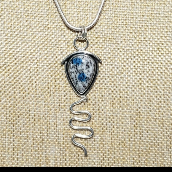 Azurite necklace, 925 silver k2 blue azurite gemstone unisex pendant necklace - Picture 3 of 10